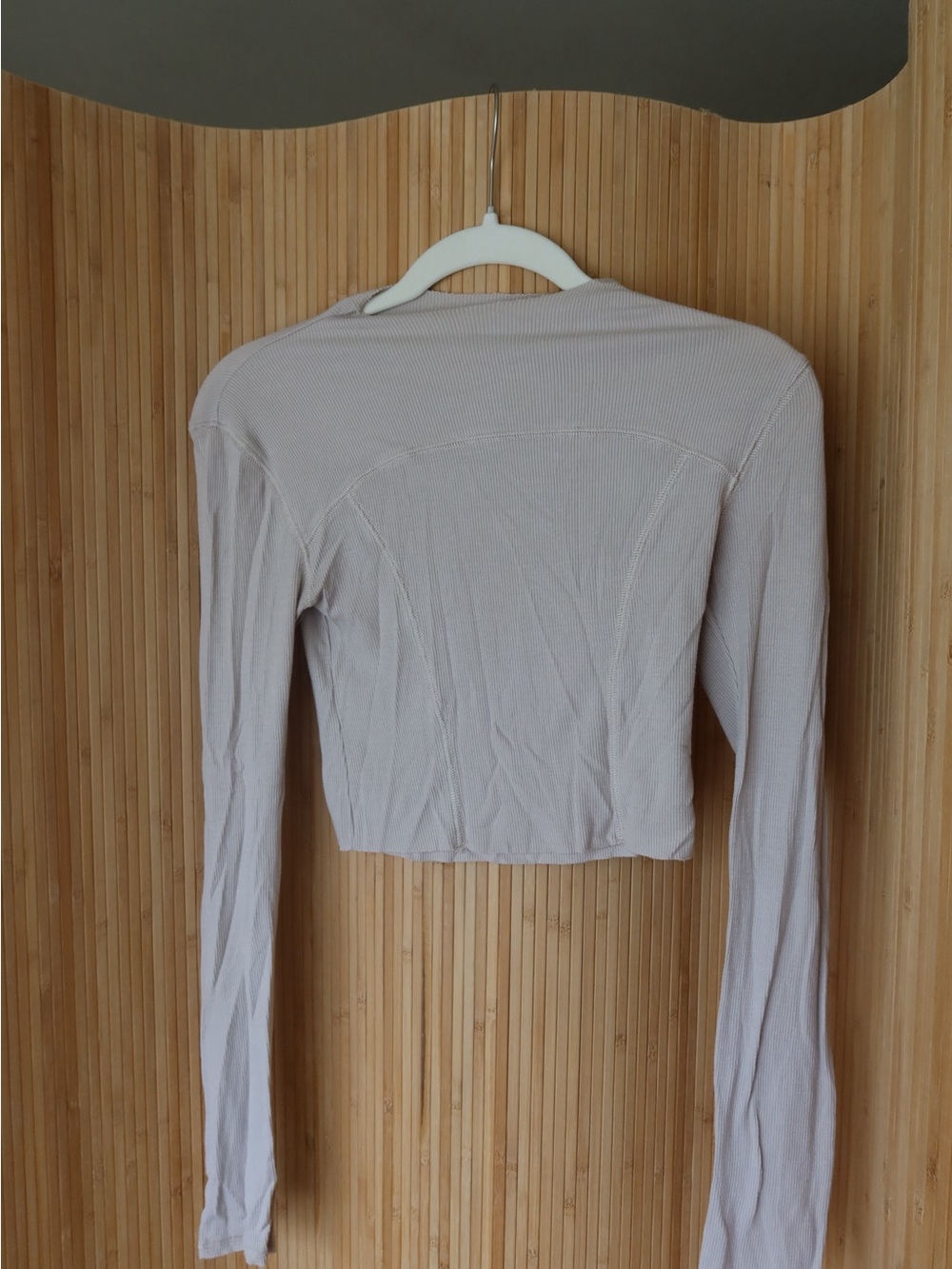 Joah Brown Cropped Long-Sleeve Ribbed Top in Light Beige - Picture 2 of 3